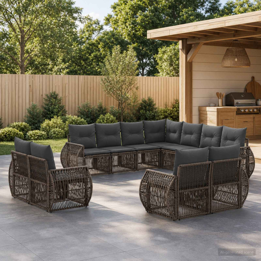 Havesofa Sæt 11 stk. Grå og Mørkegrå polyrattan