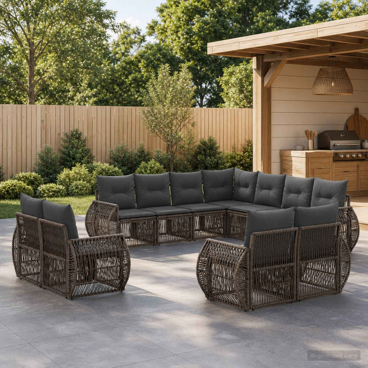 Havesofa Sæt 11 stk. Grå og Mørkegrå polyrattan