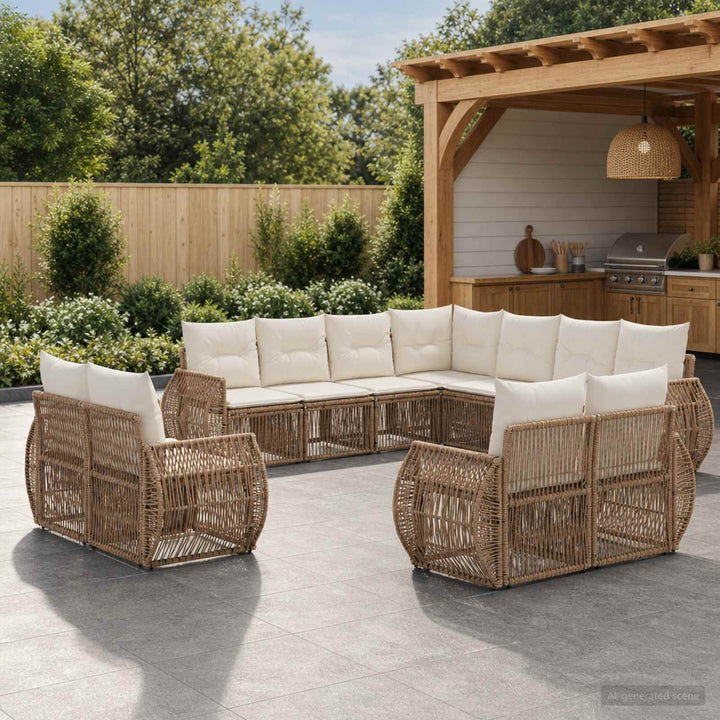 Havesofa Sæt 11 stk. Beige og cremehvid polyrattan