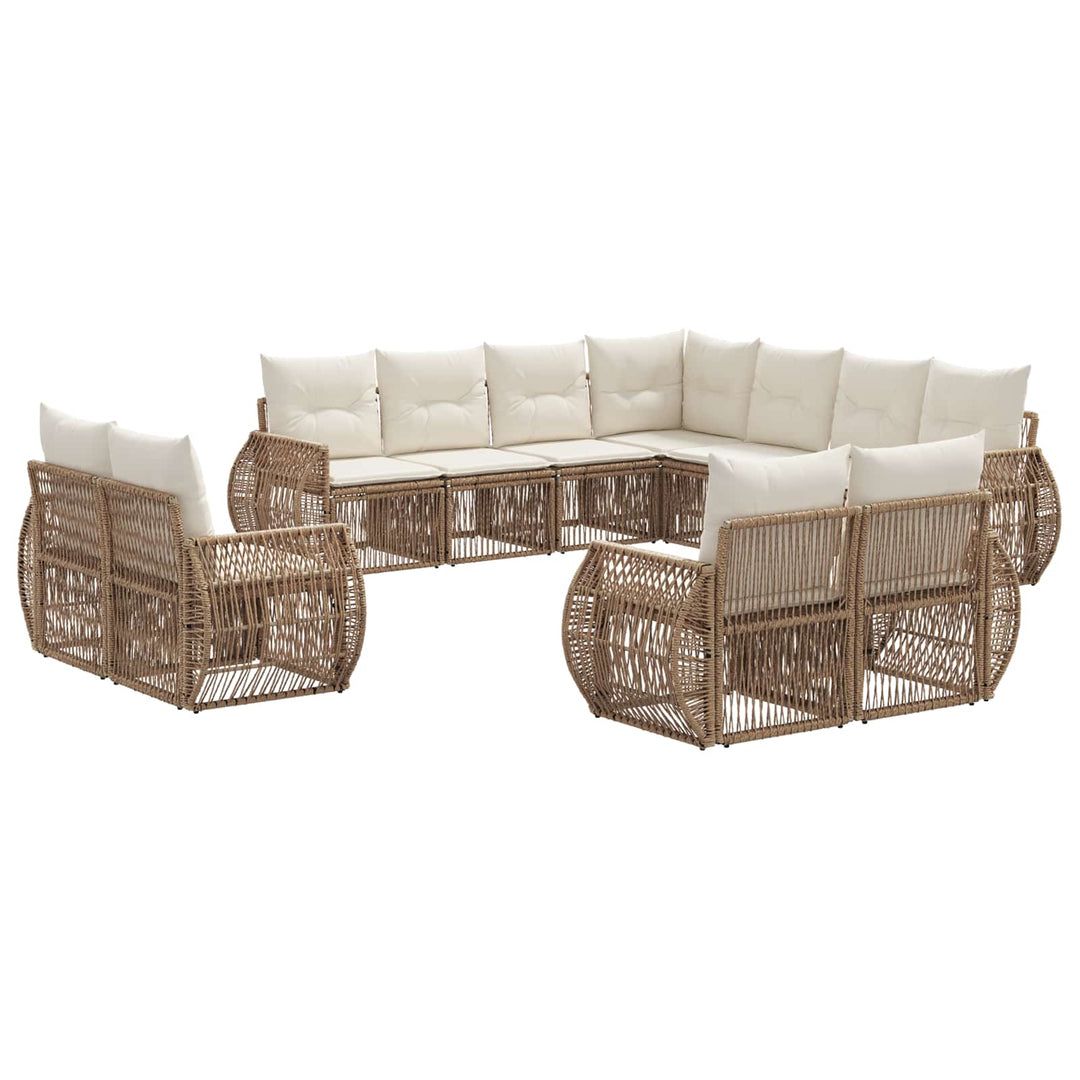 Havesofa Sæt 11 stk. Beige og cremehvid polyrattan
