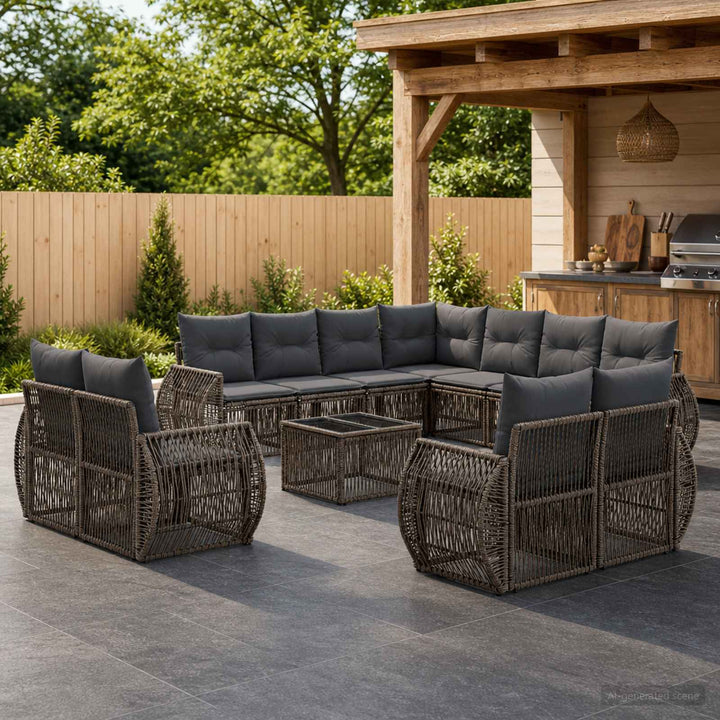 Havesofa Sæt 12 stk. Grå og Mørkegrå polyrattan