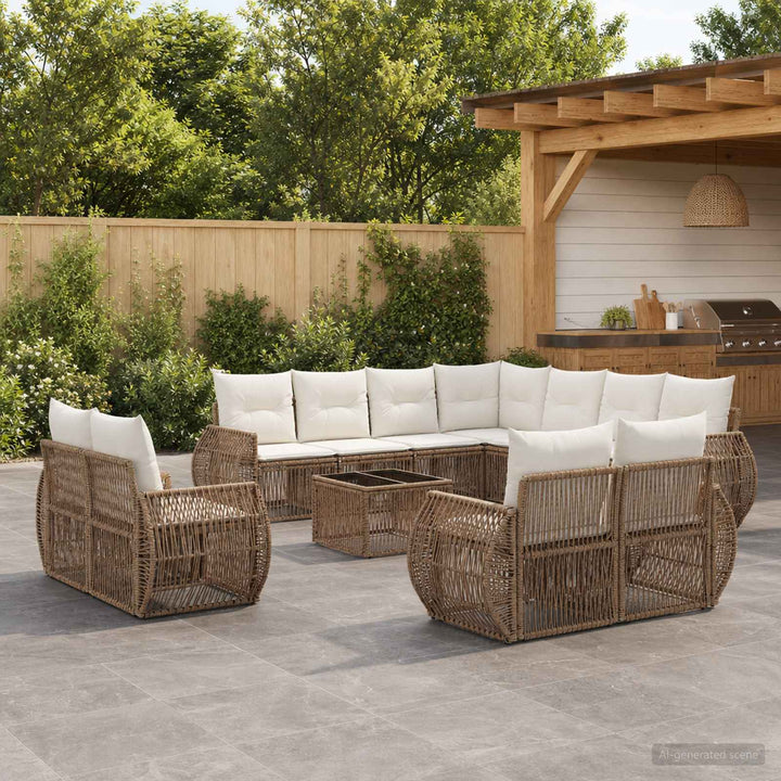 Havesofa Sæt 12 stk. Beige og cremehvid polyrattan