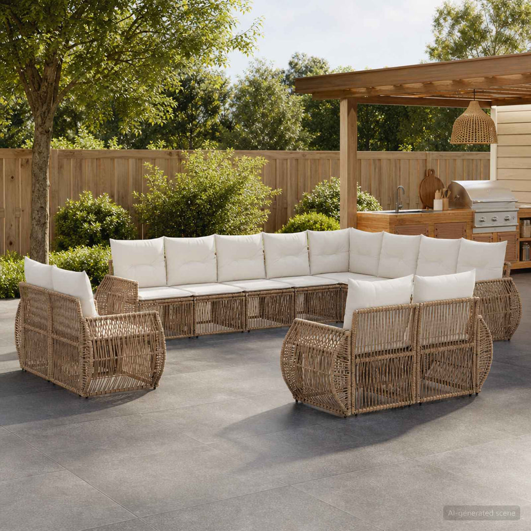 Havesofa Sæt 12 stk. Beige og cremehvid polyrattan