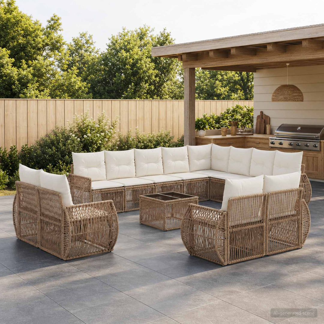Havesofa Sæt 13 stk. Beige og cremehvid polyrattan