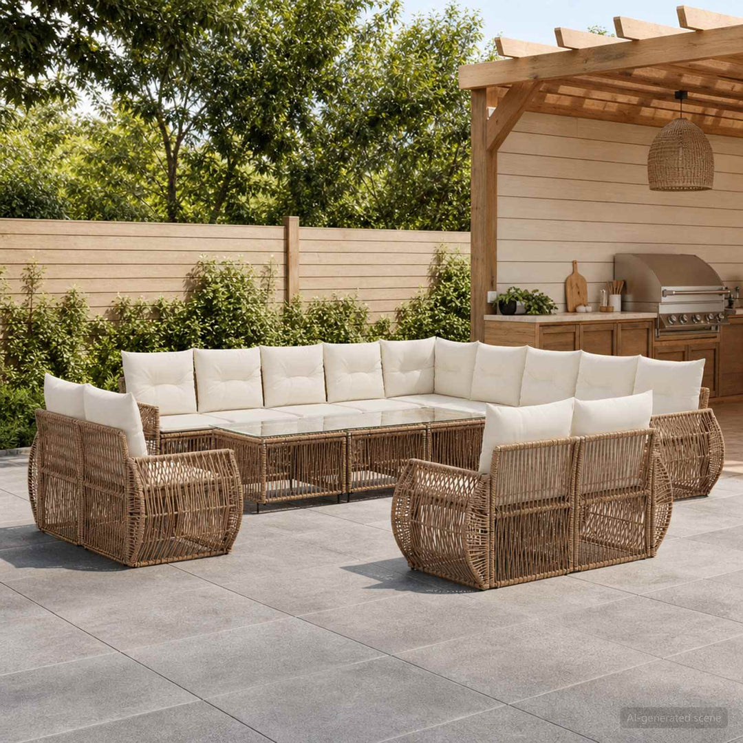 Havesofa Sæt 13 stk. Beige og cremehvid polyrattan