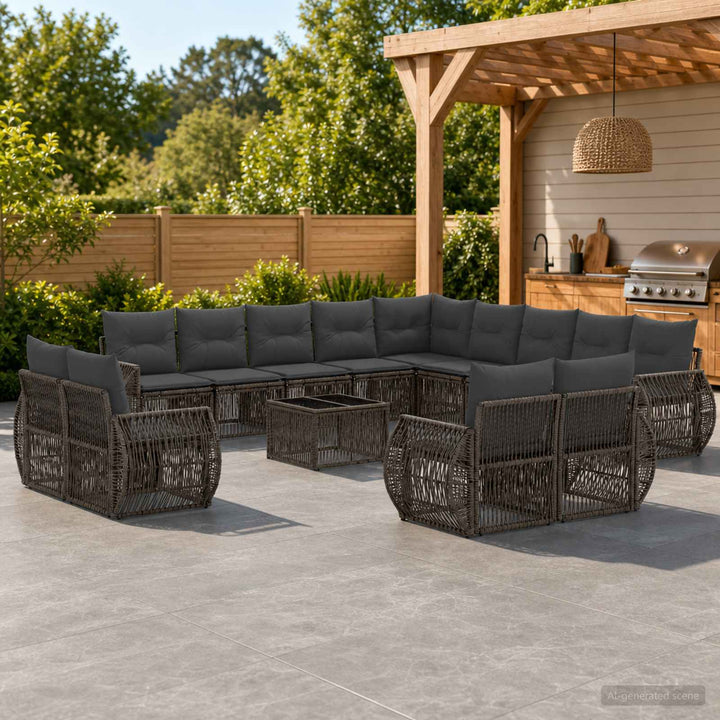 Havesofa Sæt 14 stk. Grå og Mørkegrå polyrattan