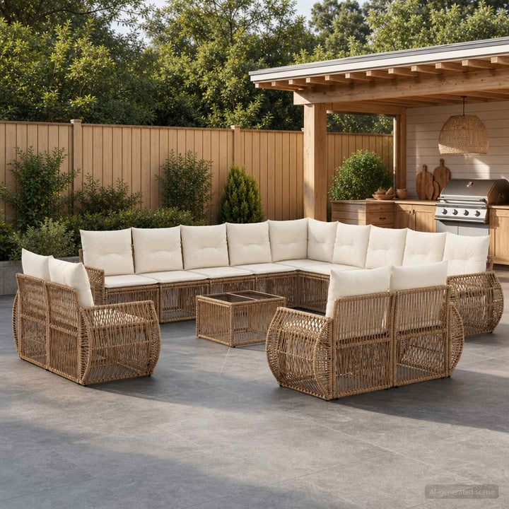 Havesofa Sæt 14 stk. Beige og cremehvid polyrattan