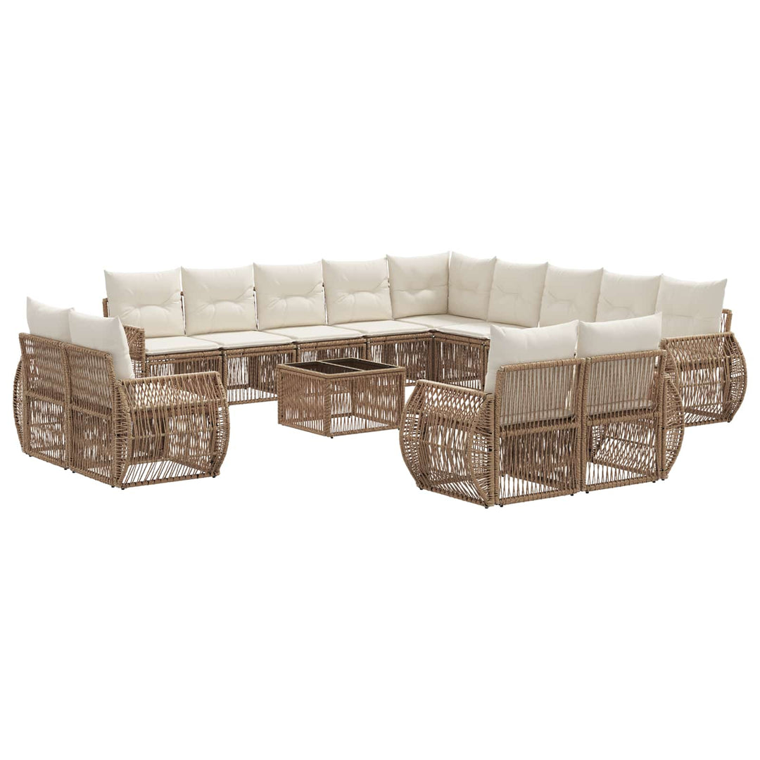 Havesofa Sæt 14 stk. Beige og cremehvid polyrattan