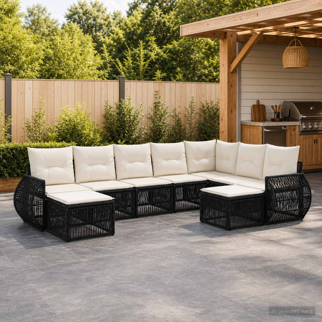 Havesofa Sæt 9 stk. Sort polyrattan