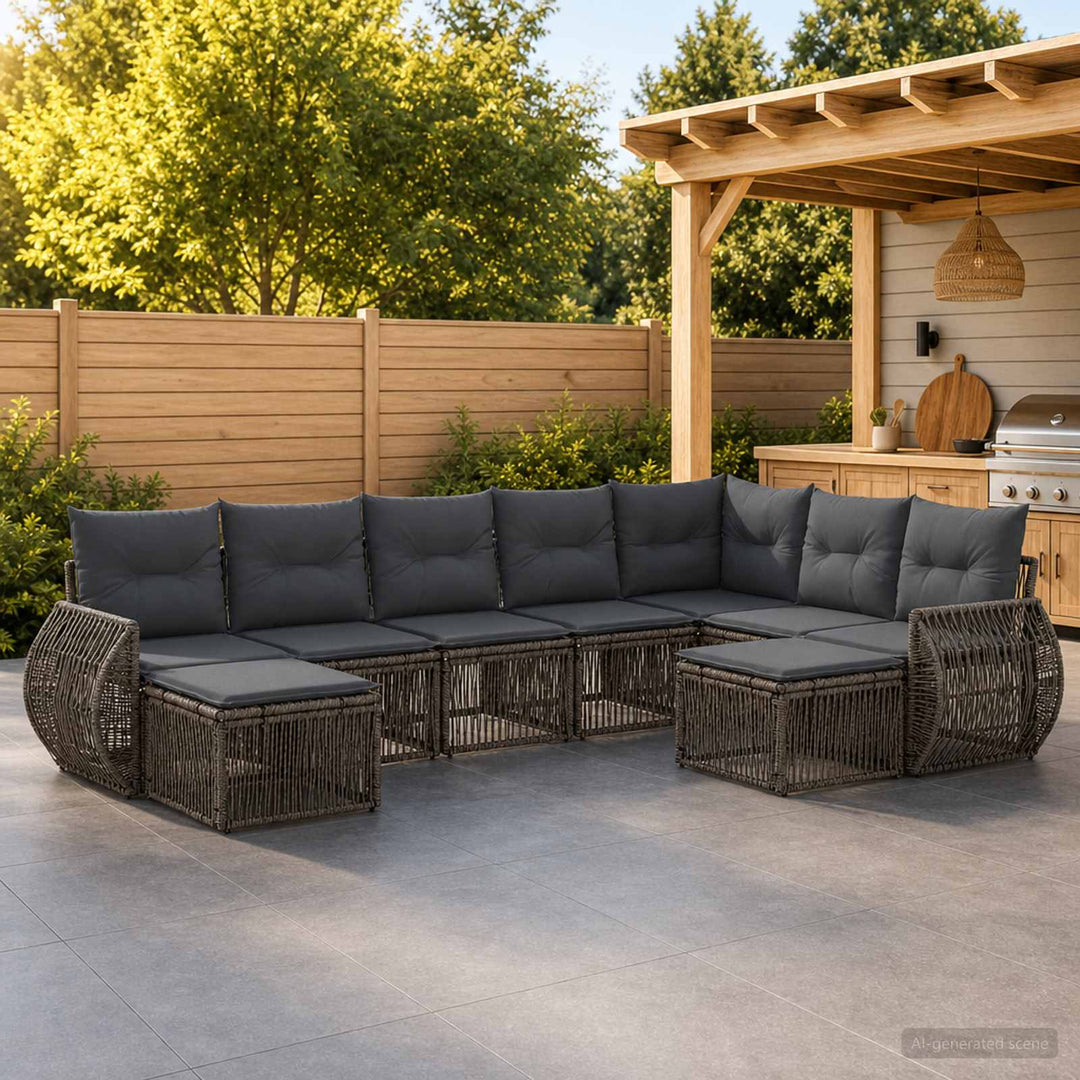 Havesofa Sæt 9 stk. Grå polyrattan