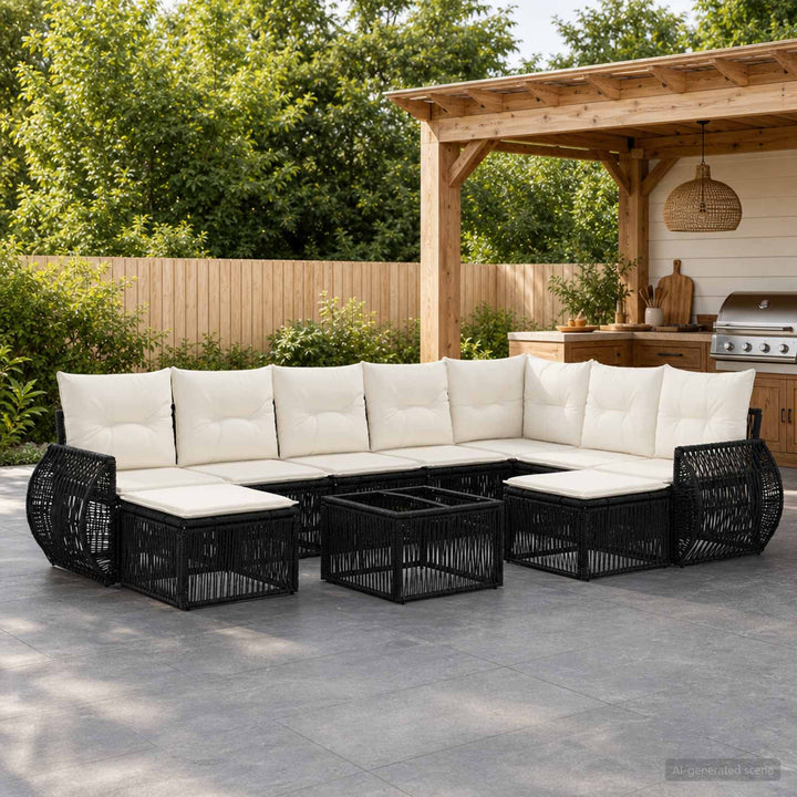 Havesofa Sæt 10 stk. Sort polyrattan