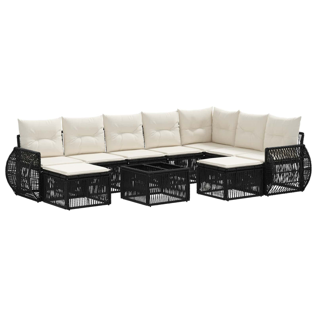 Havesofa Sæt 10 stk. Sort polyrattan