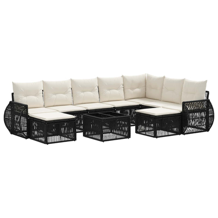 Havesofa Sæt 10 stk. Sort polyrattan