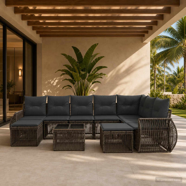 Havesofa Sæt 10 stk. Grå polyrattan