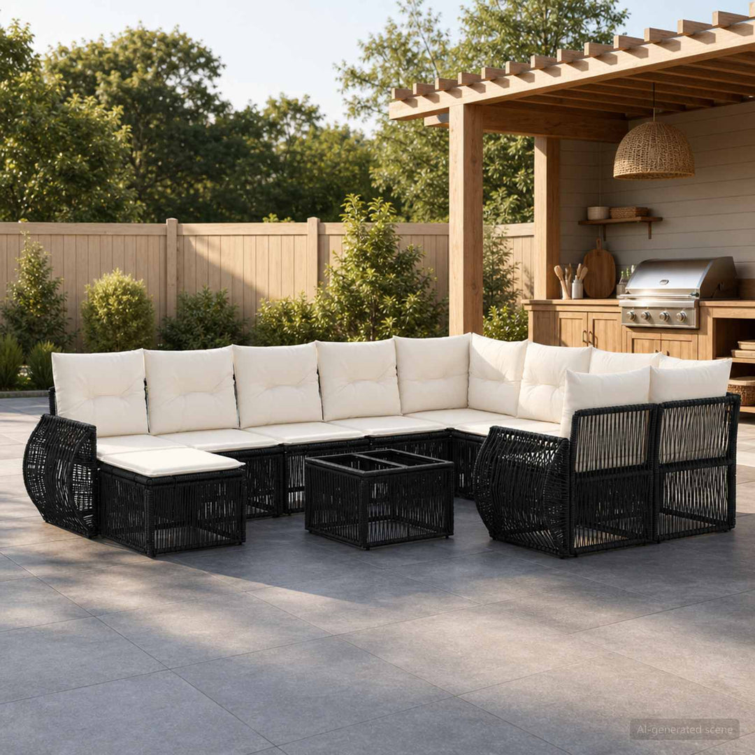 Havesofa Sæt 11 stk. Sort polyrattan