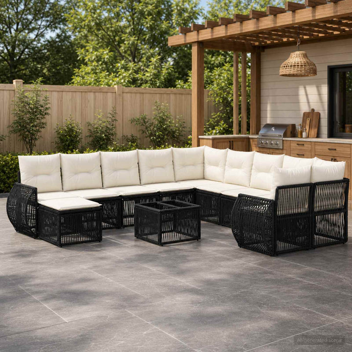 Havesofa Sæt 12 stk. Sort polyrattan