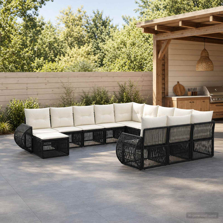 Havesofa Sæt 12 stk. Sort polyrattan