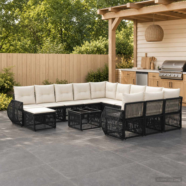 Havesofa Sæt 13 stk. Sort polyrattan