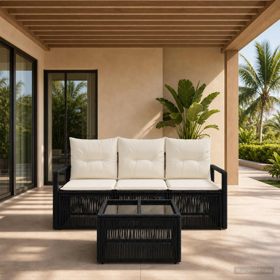 Havesofa Sæt 4 stk. Sort polyrattan