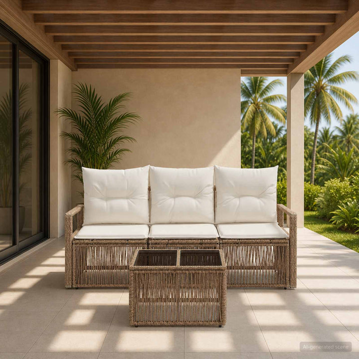 Havesofa Sæt 4 stk. Beige polyrattan