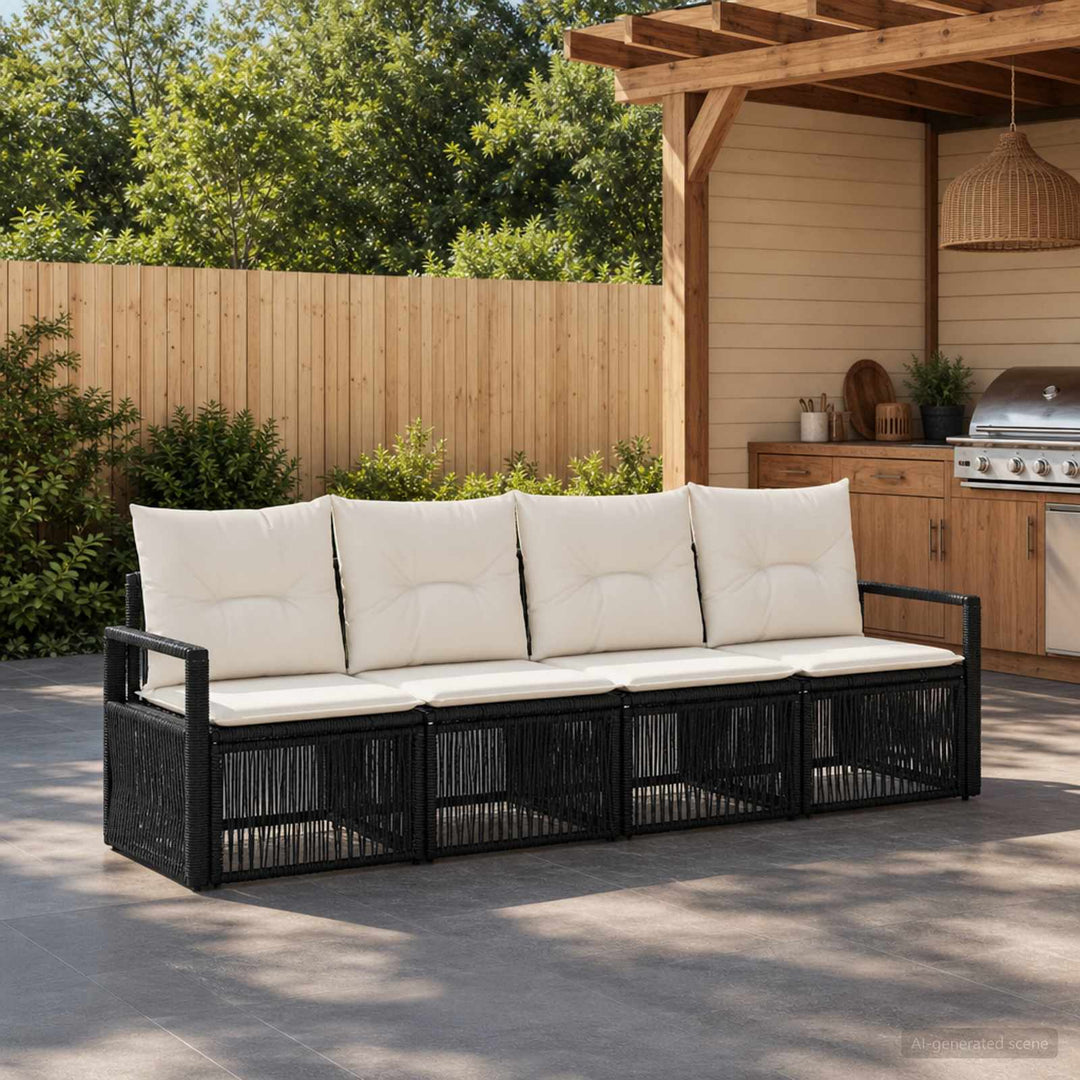 Havesofa Sæt 4 stk. Sort polyrattan