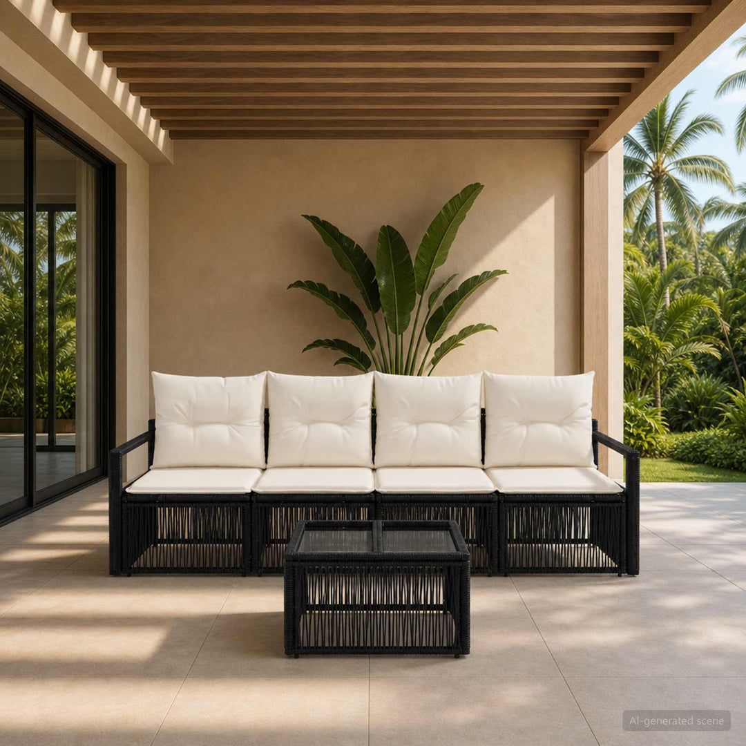 Havesofa Sæt 5 stk. Sort polyrattan