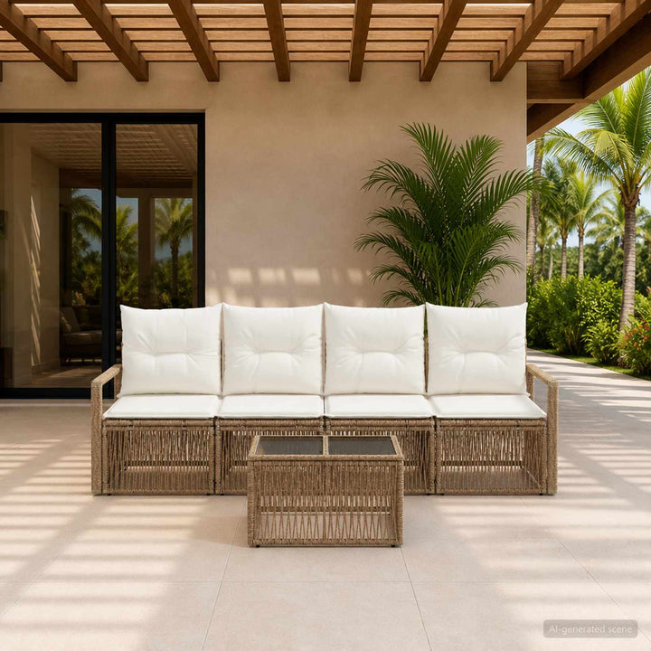 Havesofa Sæt 5 stk. Beige polyrattan