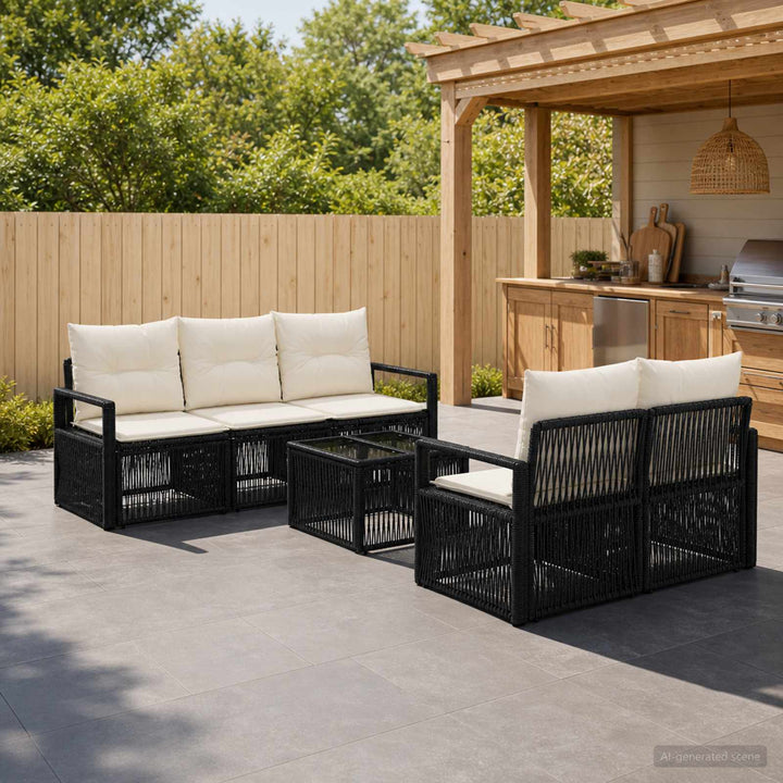 Havesofa Sæt 6 stk. Sort polyrattan