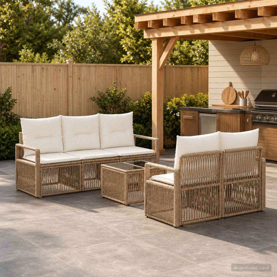 Havesofa Sæt 6 stk. Beige polyrattan