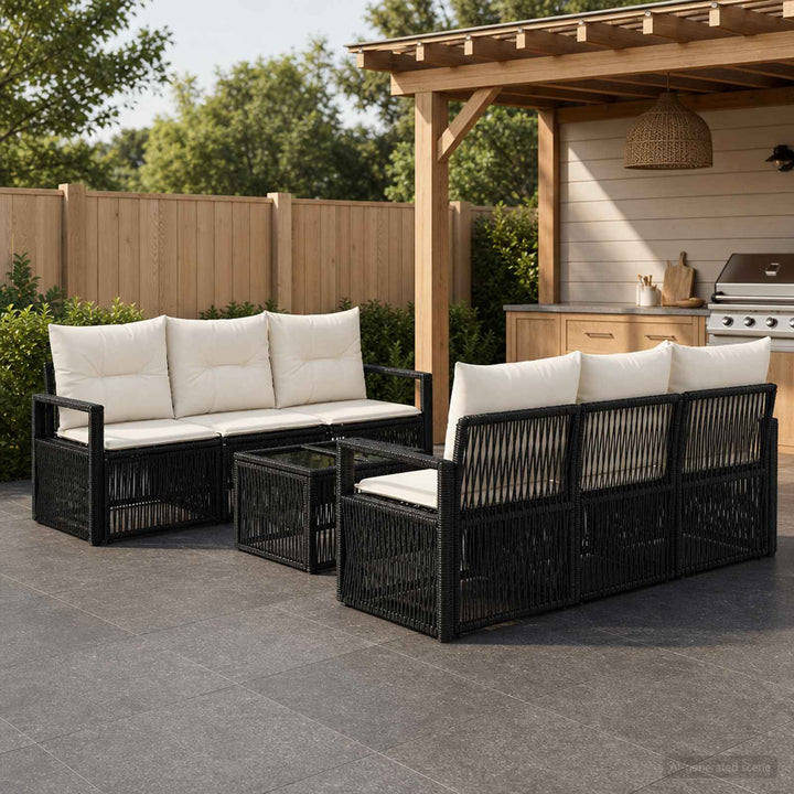 Havesofa Sæt 7 stk. Sort polyrattan