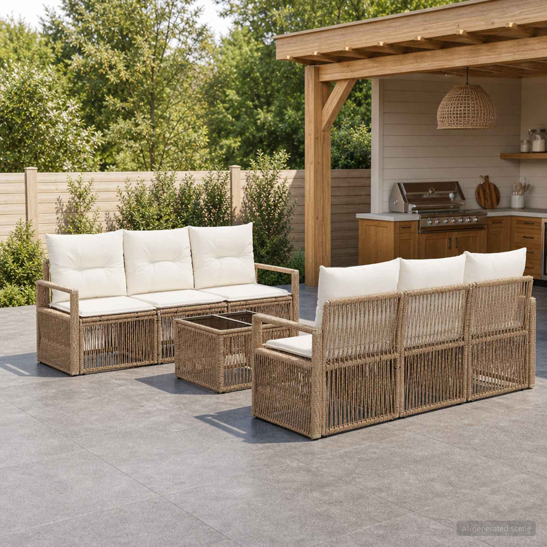 Havesofa Sæt 7 stk. Beige polyrattan