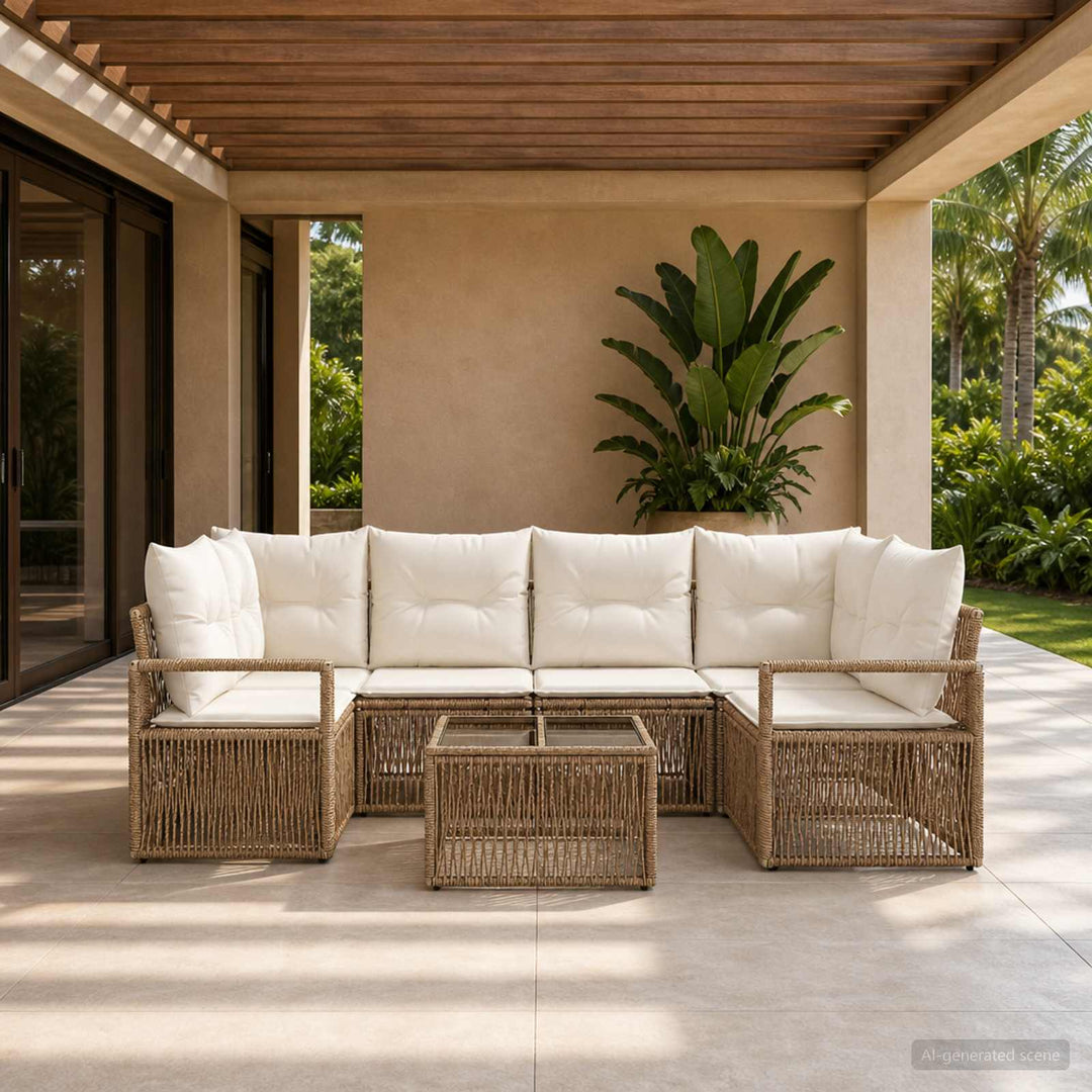 Havesofa Sæt 7 stk. Beige polyrattan
