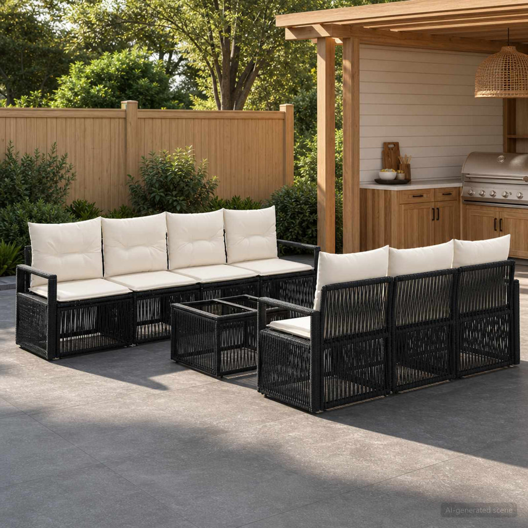 Havesofa Sæt 8 stk. Sort polyrattan