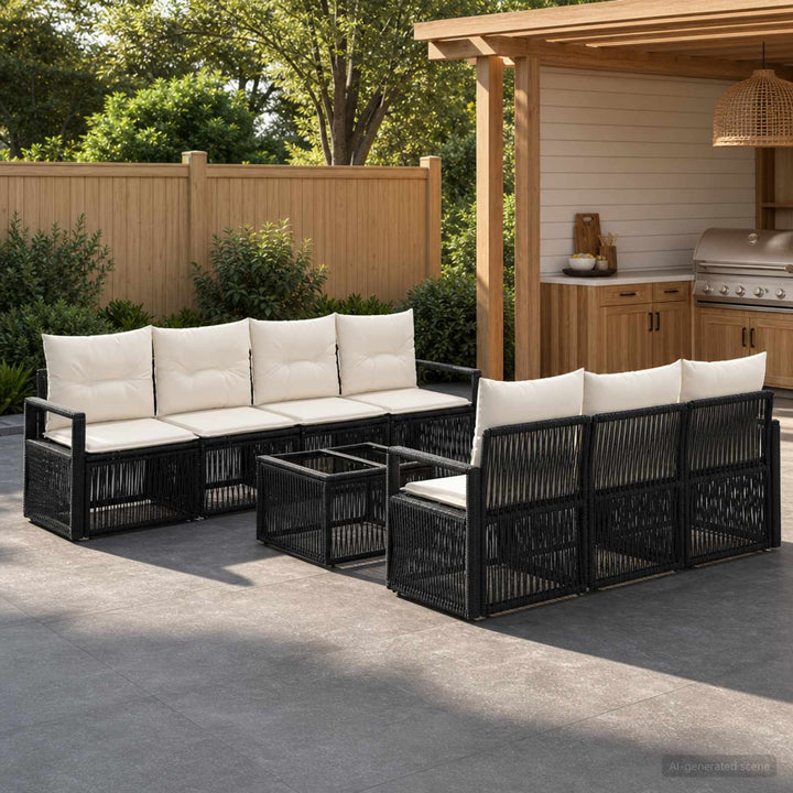 Havesofa Sæt 8 stk. Sort polyrattan