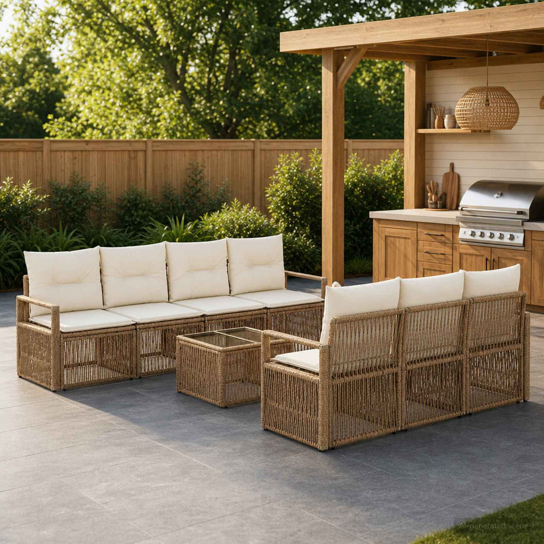 Havesofa Sæt 8 stk. Beige polyrattan