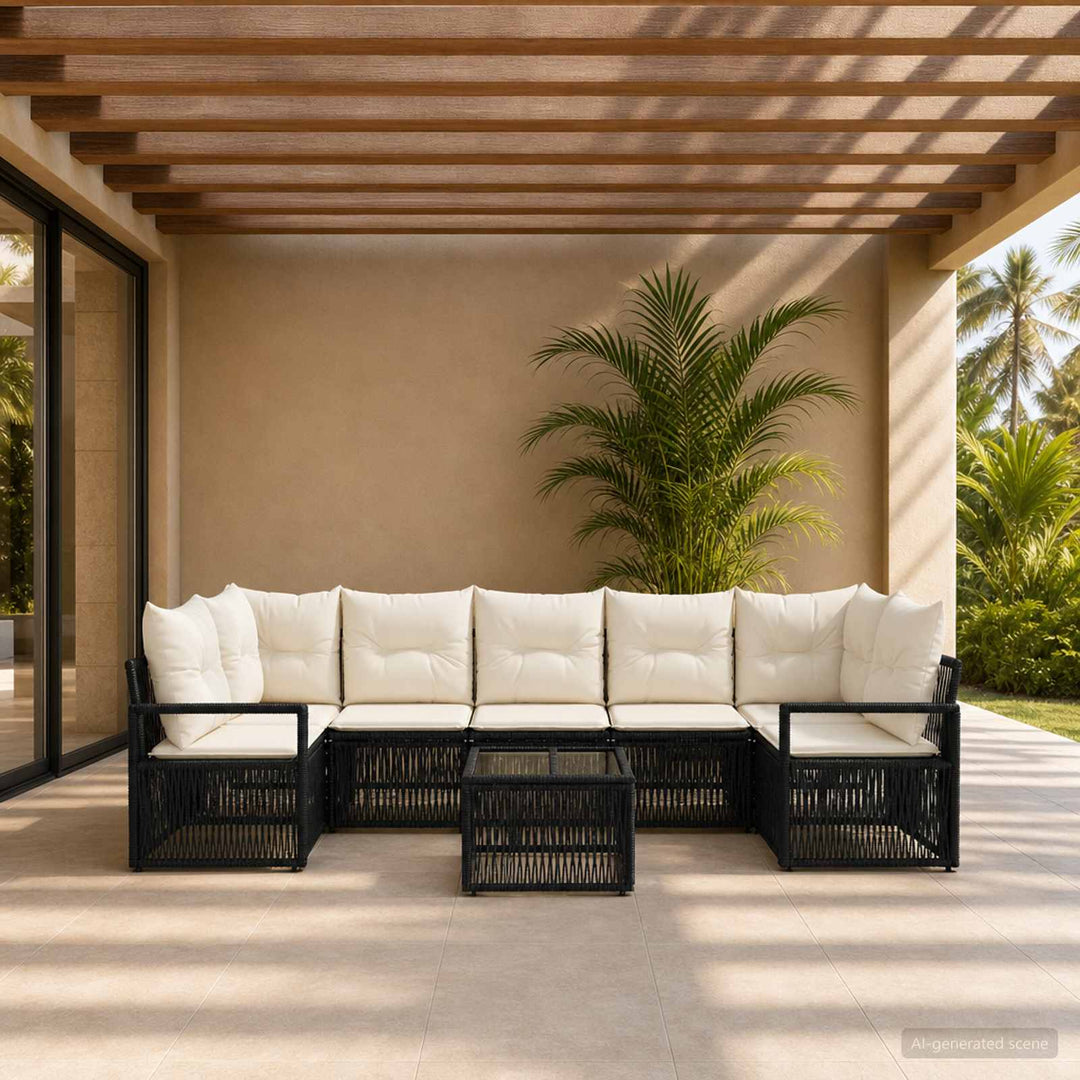 Havesofa Sæt 8 stk. Sort polyrattan