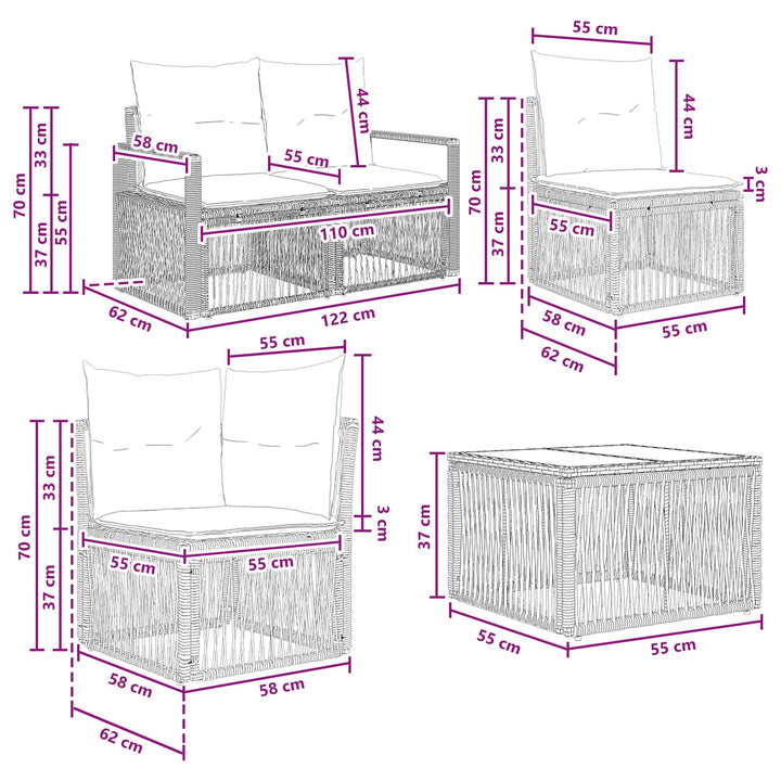 Havesofa Sæt 8 stk. Sort polyrattan