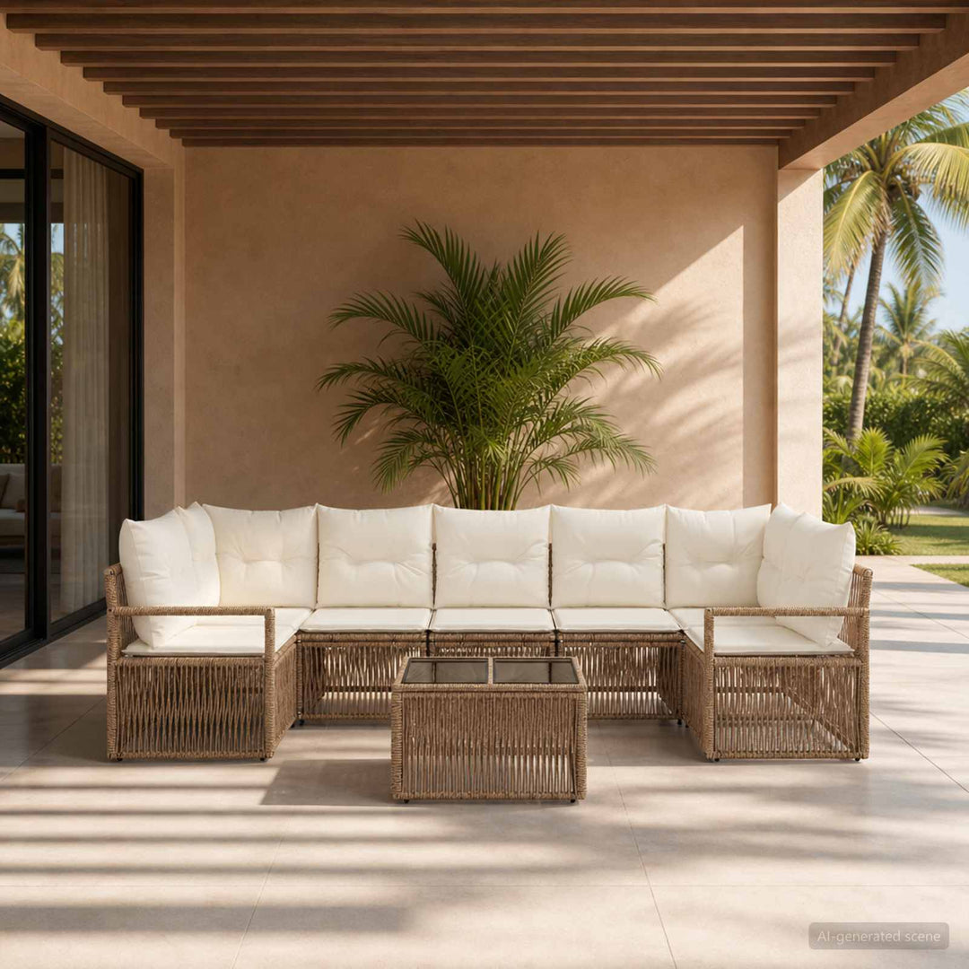 Havesofa Sæt 8 stk. Beige polyrattan
