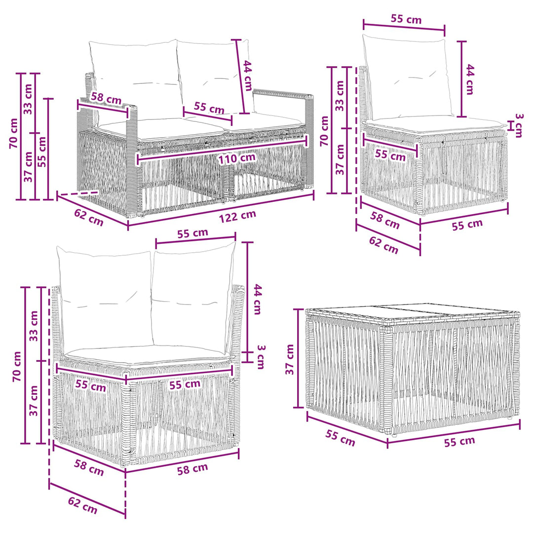 Havesofa Sæt 8 stk. Beige polyrattan
