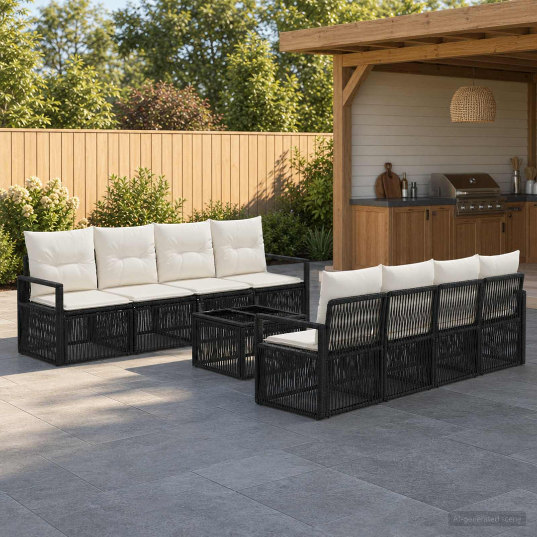 Havesofa Sæt 9 stk. Sort polyrattan