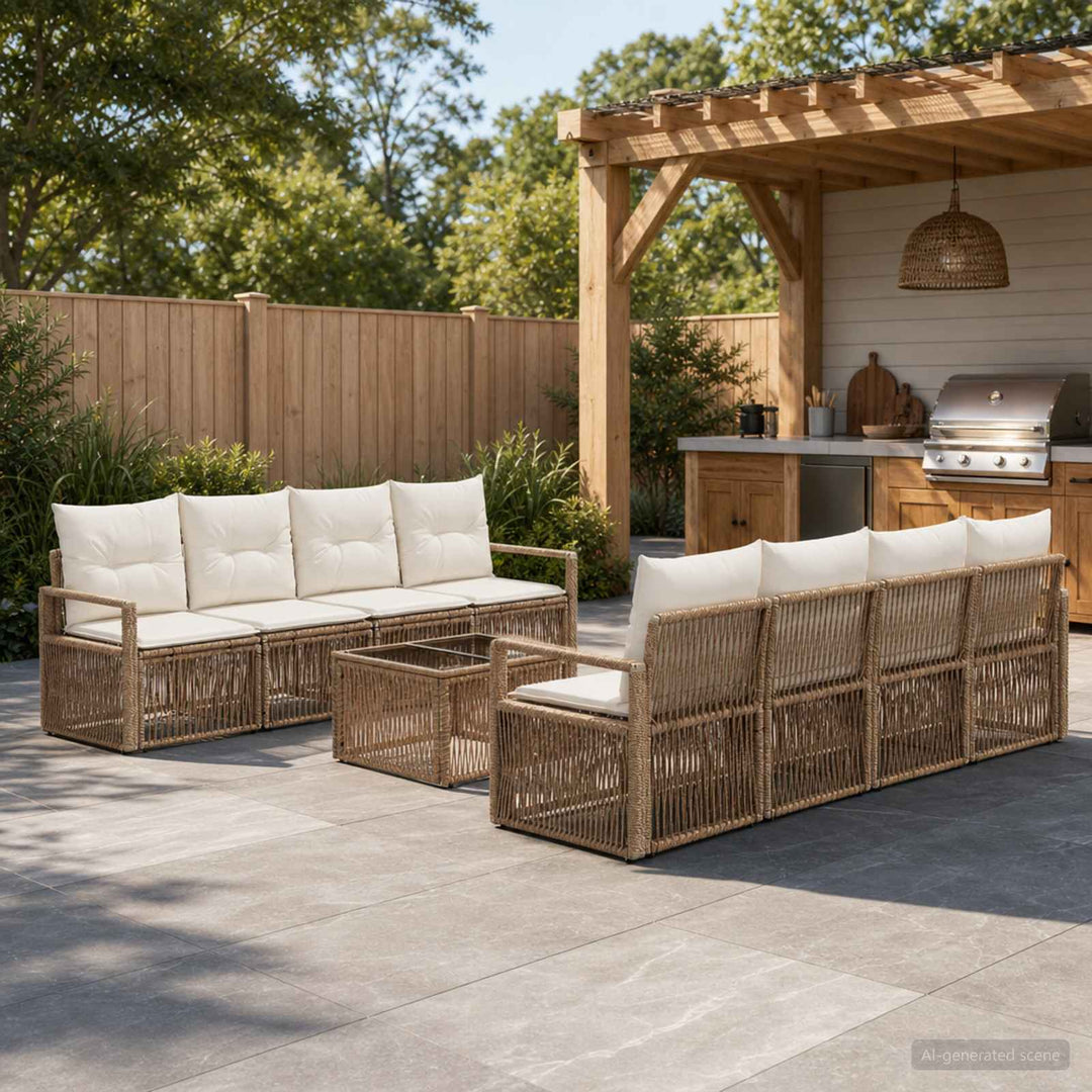 Havesofa Sæt 9 stk. Beige polyrattan