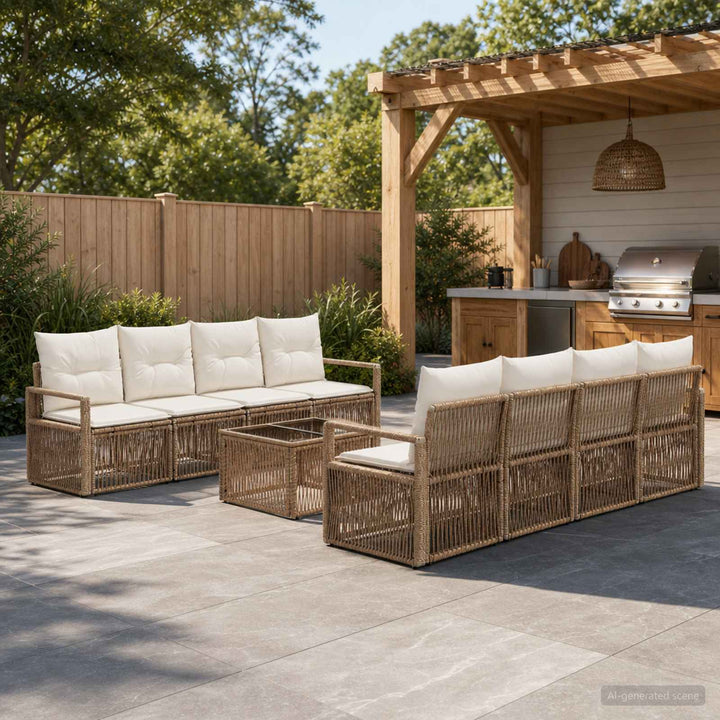 Havesofa Sæt 9 stk. Beige polyrattan