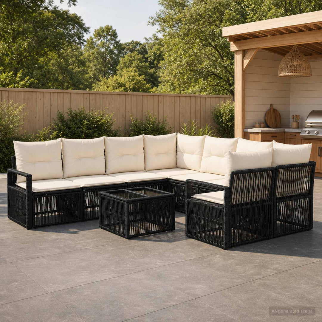 Havesofa Sæt 9 stk. Sort polyrattan
