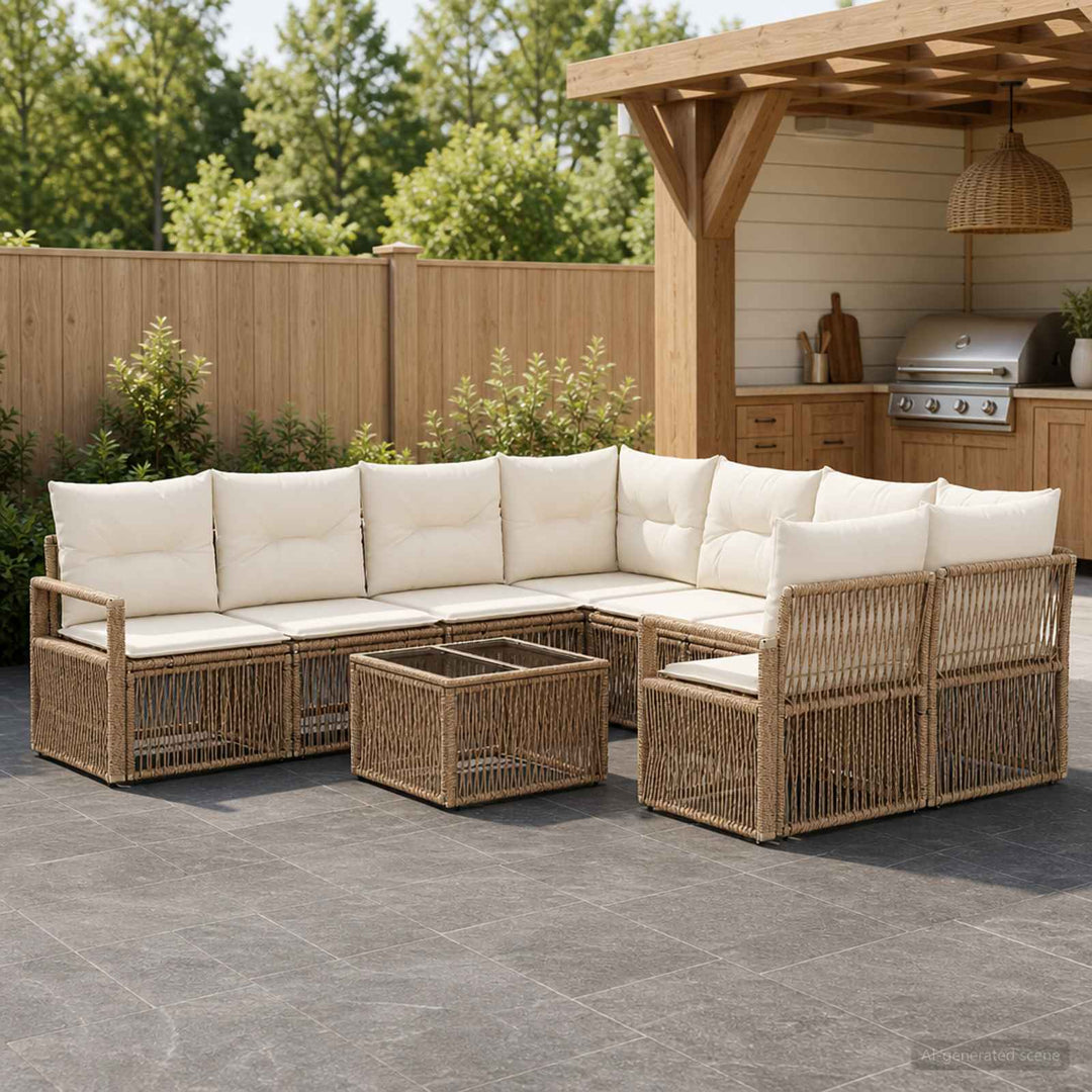 Havesofa Sæt 9 stk. Beige polyrattan