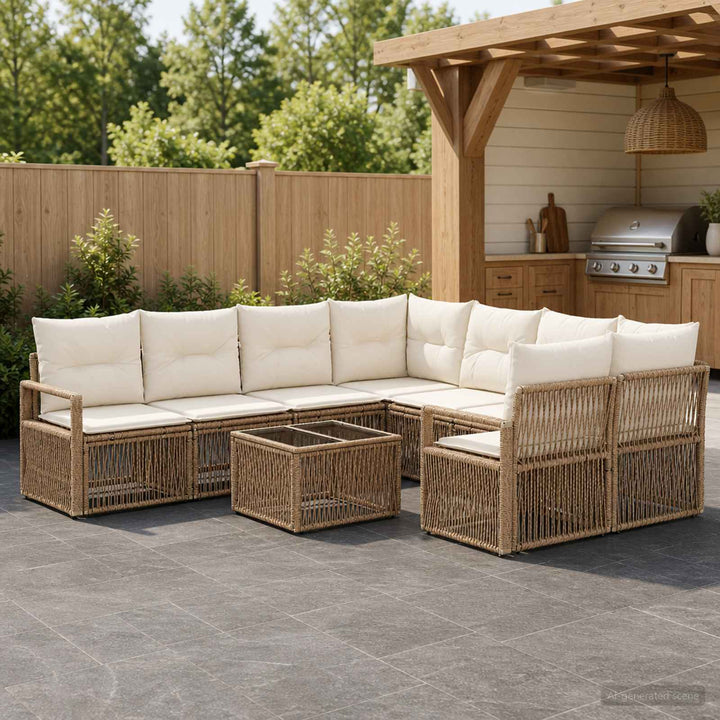 Havesofa Sæt 9 stk. Beige polyrattan