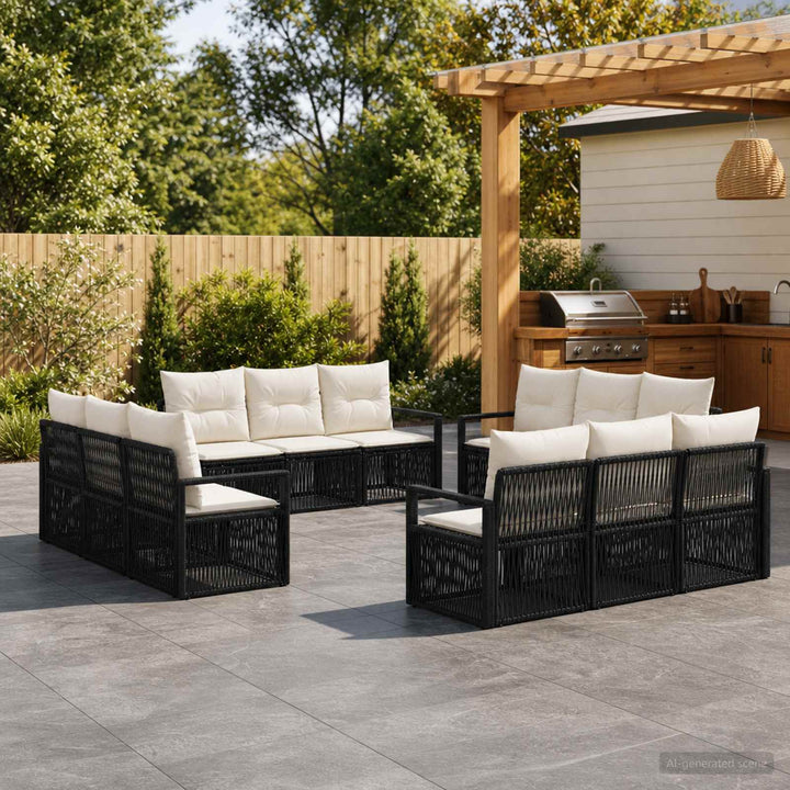 Havesofa Sæt 12 stk. Sort polyrattan
