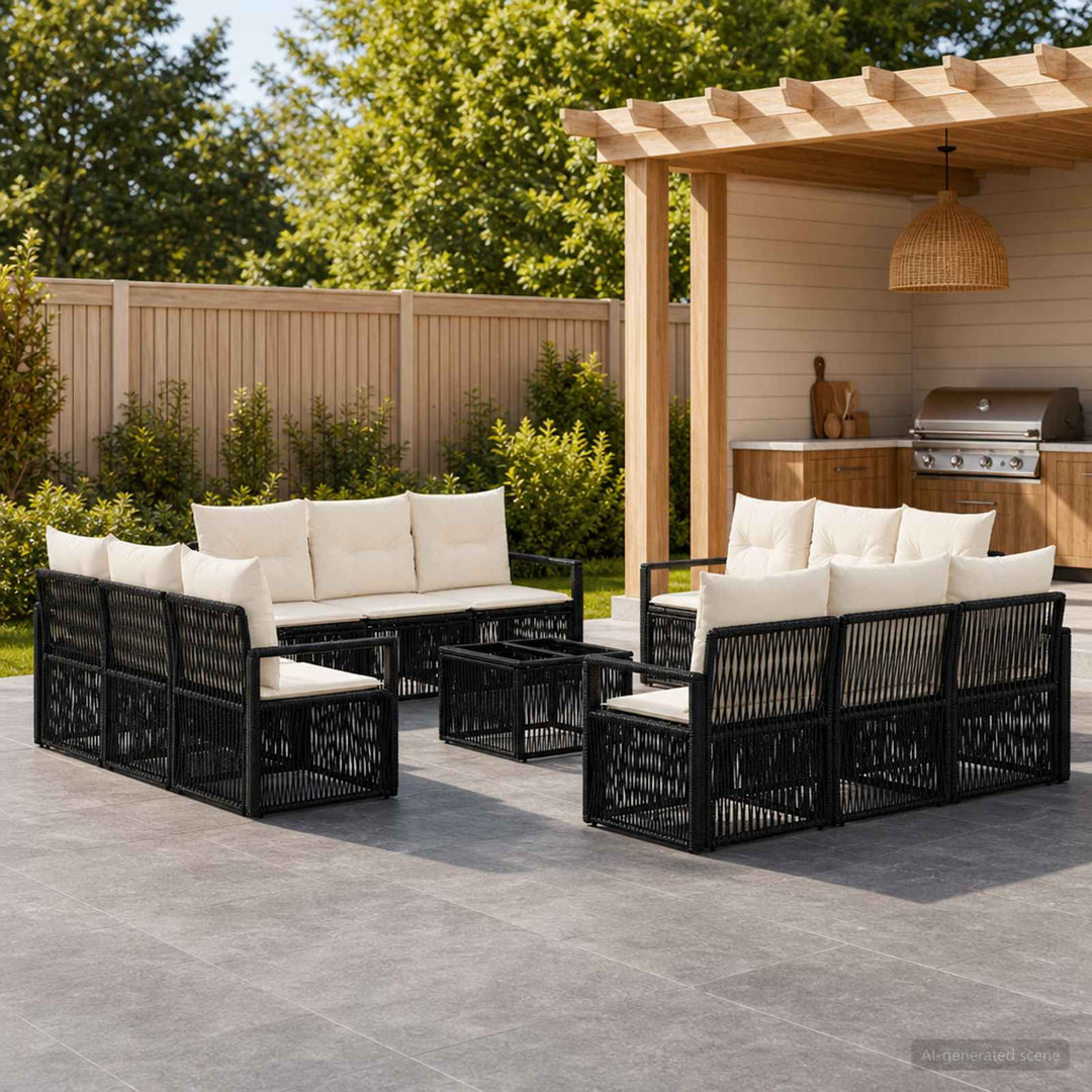 Havesofa Sæt 13 stk. Sort polyrattan