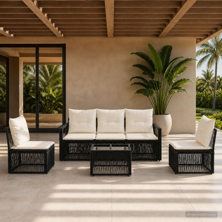 Havesofa Sæt 6 stk. Sort polyrattan