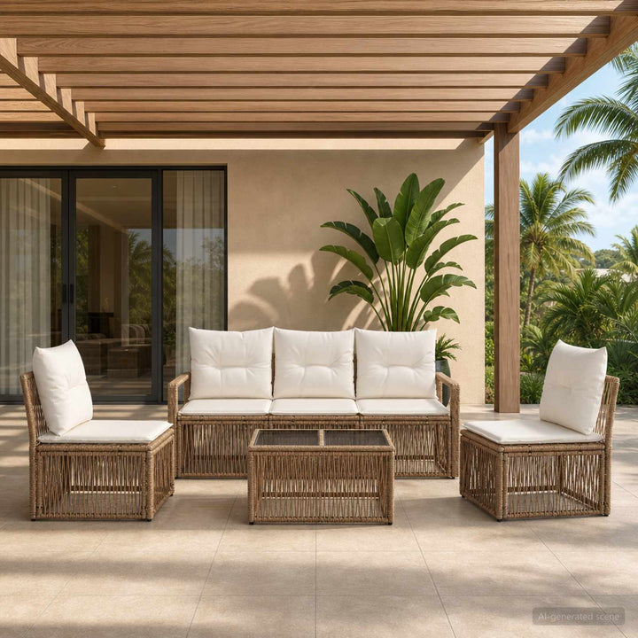 Havesofa Sæt 6 stk. Beige polyrattan