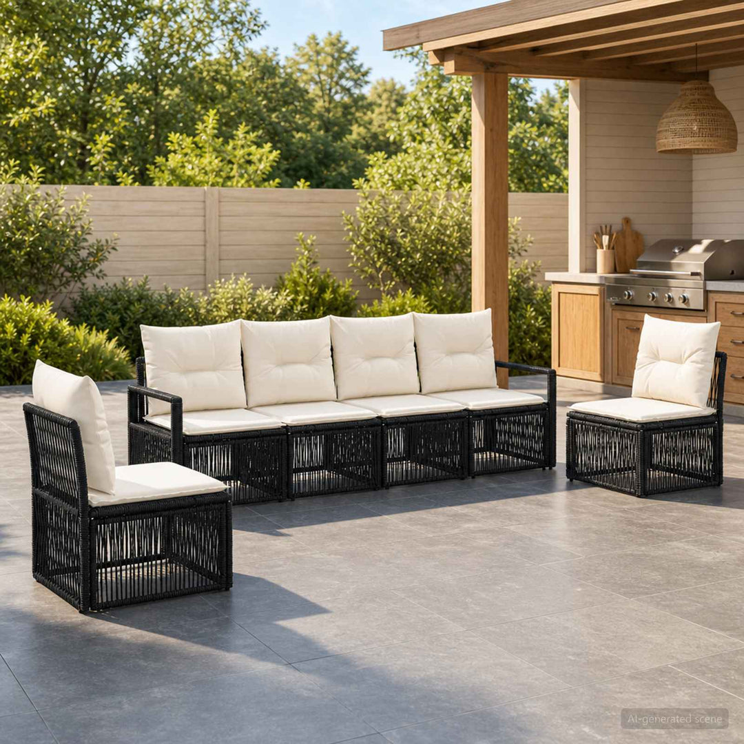 Havesofa Sæt 6 stk. Sort polyrattan